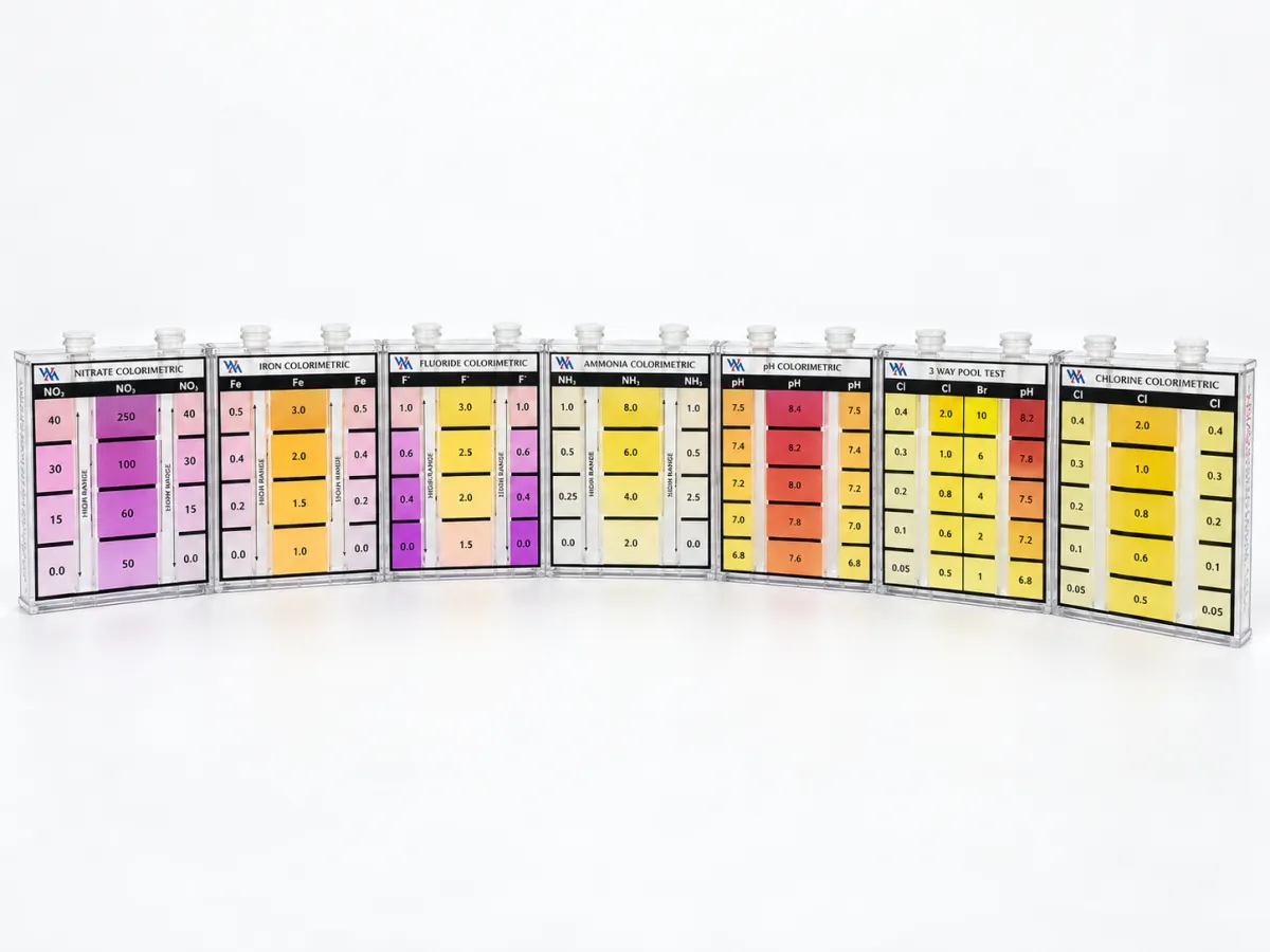 Water Maven colour comparators for the field test kit range, side by side